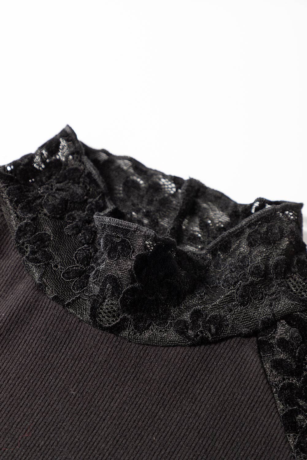 PRETTY BASH Floral Lace Patchwork Long Sleeve Mock Neck Top