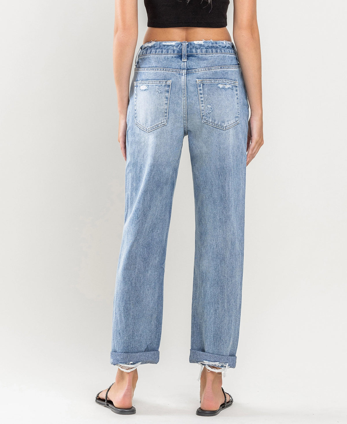 FLYING MONKEY High Rise Cuffed Boyfriend Jeans F4300