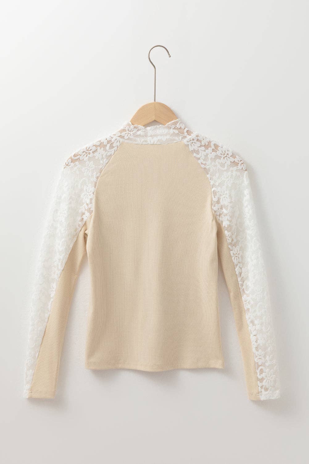 PRETTY BASH Floral Lace Patchwork Long Sleeve Mock Neck Top