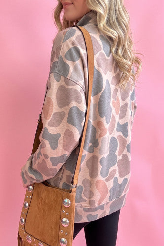Half Button Camouflage Stand Neck Pullover Sweatshirt