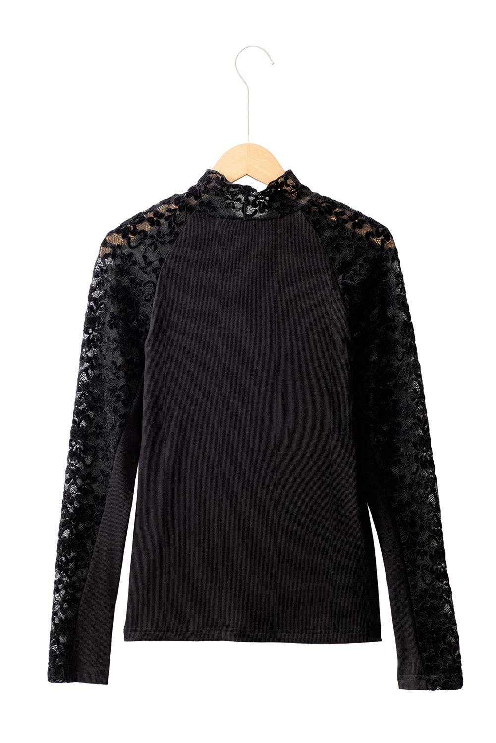 PRETTY BASH Floral Lace Patchwork Long Sleeve Mock Neck Top