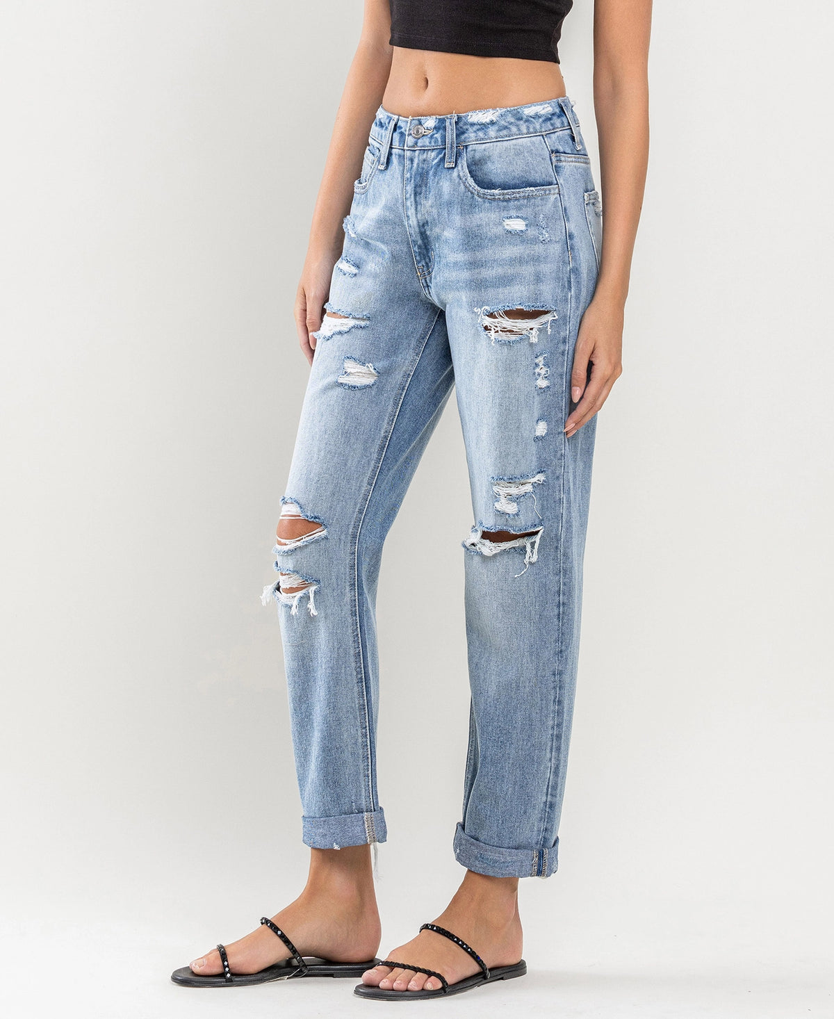 FLYING MONKEY High Rise Cuffed Boyfriend Jeans F4300