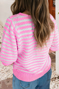 Ldc Sleeve Knit Contrast Trim V Neck Bow Knot Front Sweater