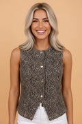 PRETTY BASH Leopard Denim Button Front Vest Pre Sale