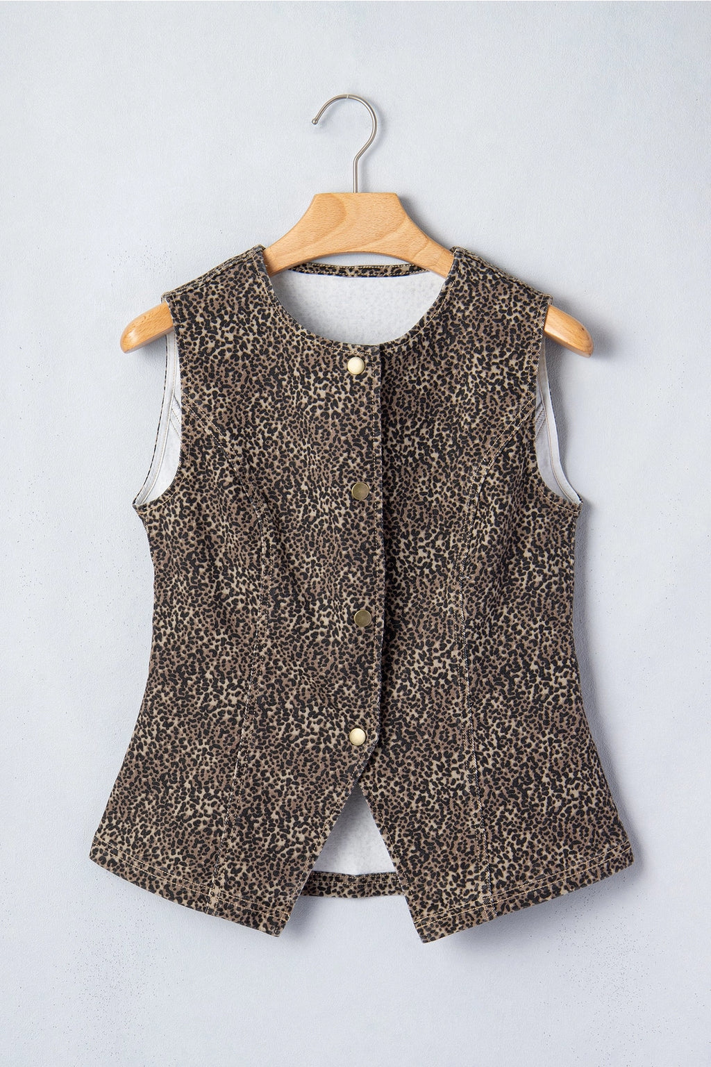 PRETTY BASH Leopard Denim Button Front Vest Pre Sale