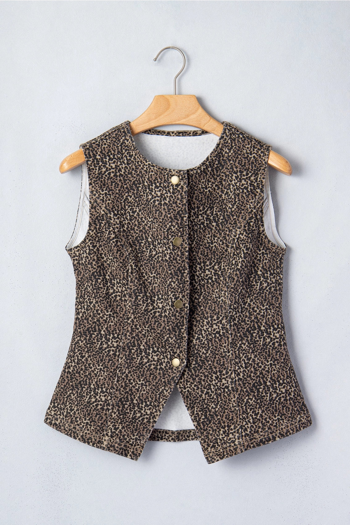 PRETTY BASH Leopard Denim Button Front Vest Pre Sale
