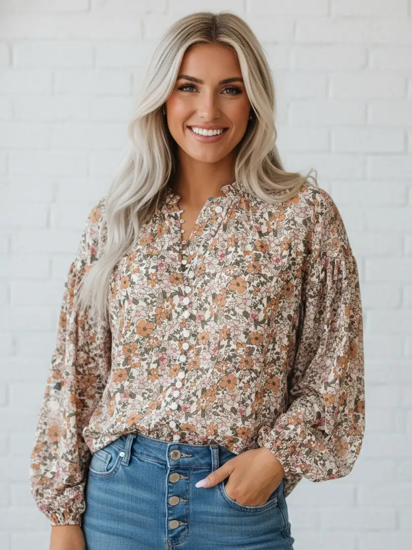 Floral Boho Long Puff Sleeve