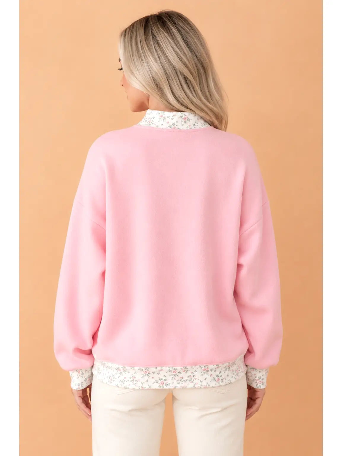 PRETTY BASH Lucky Floral Patch Mock Neck Sweatshirt