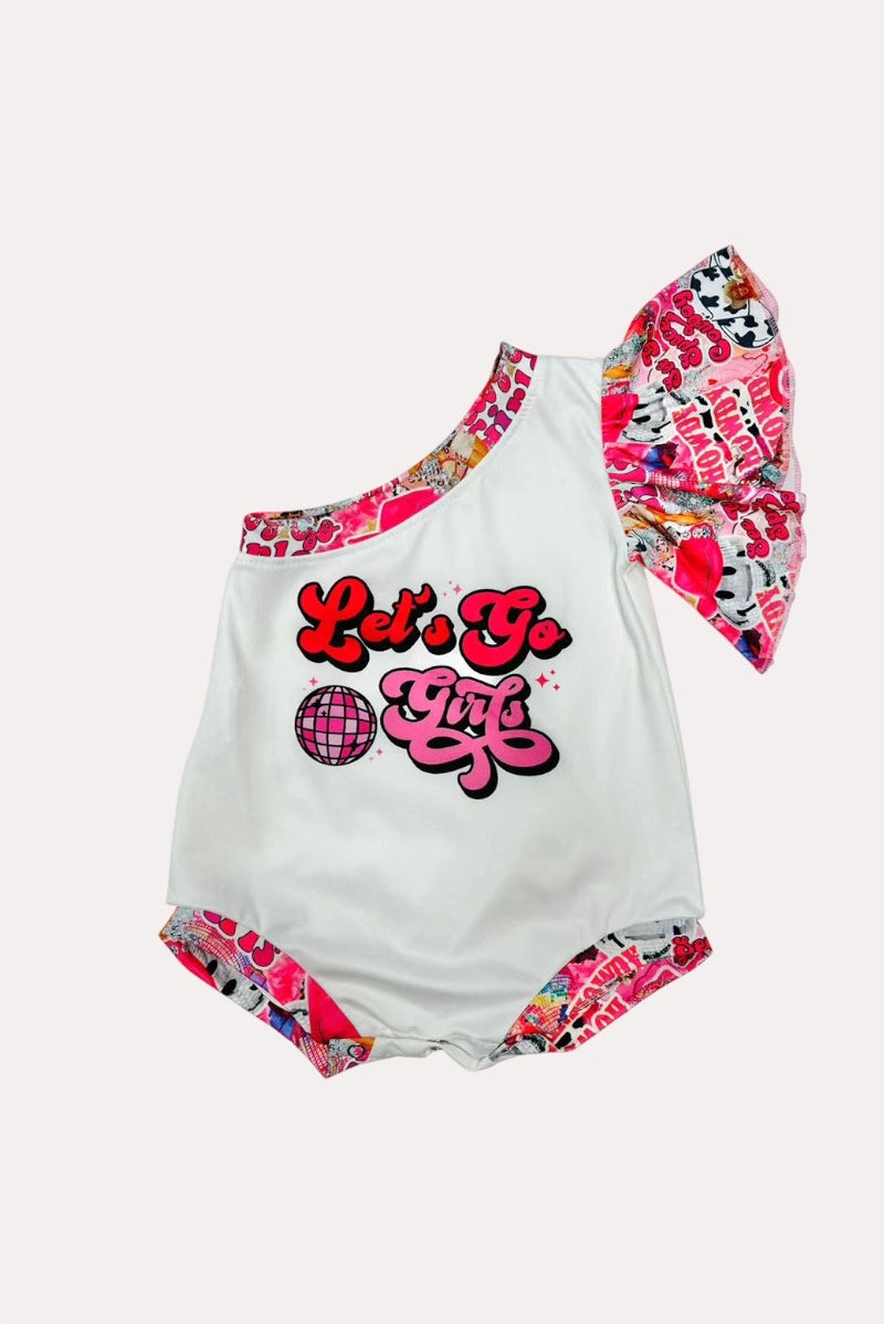Let's Go Girls"Disco Ball Ruffle Sleeve Baby Roomper 1149WY