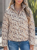 Camo Quilted Metal Button Collar Long Sleeve Puffer Coat