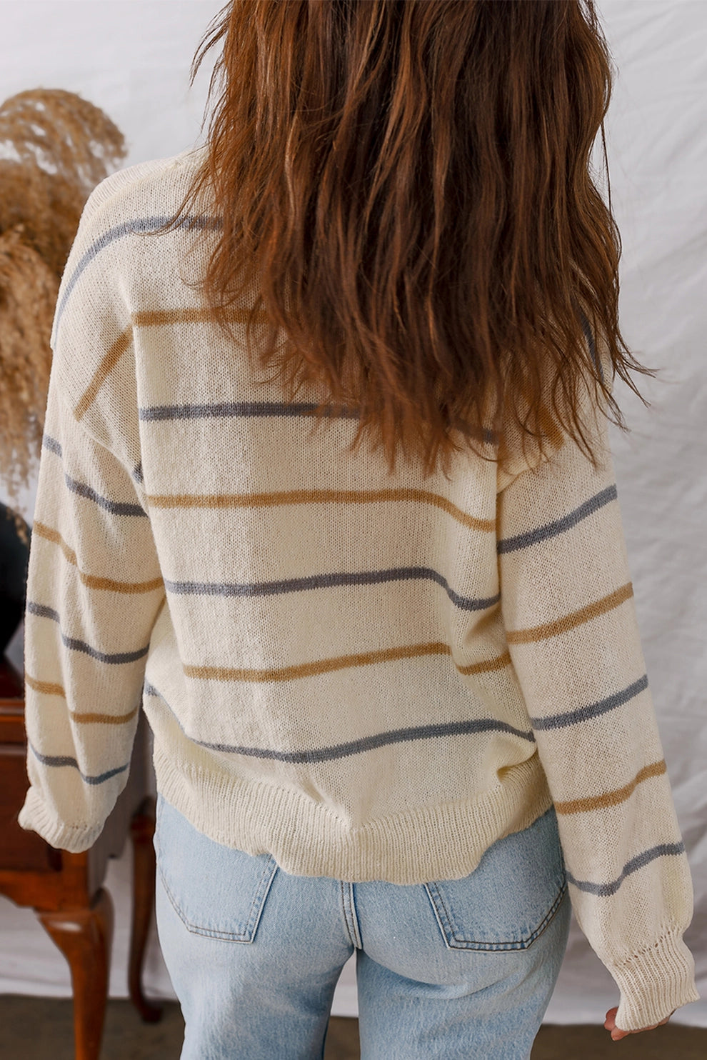 Ldc Striped Buttoned V Neck Cardigan Sweater |