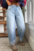 Ldc Raw Hem Turnup Loose Ankle-Length Jeans