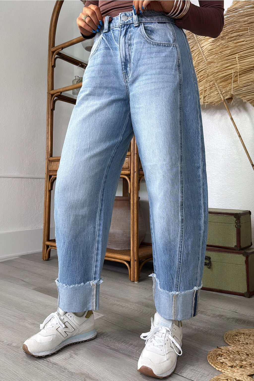 Ldc Raw Hem Turnup Loose Ankle-Length Jeans