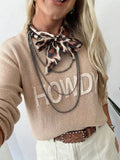 Western Howdy Letter Graphic Crew Neck Knit Sweater