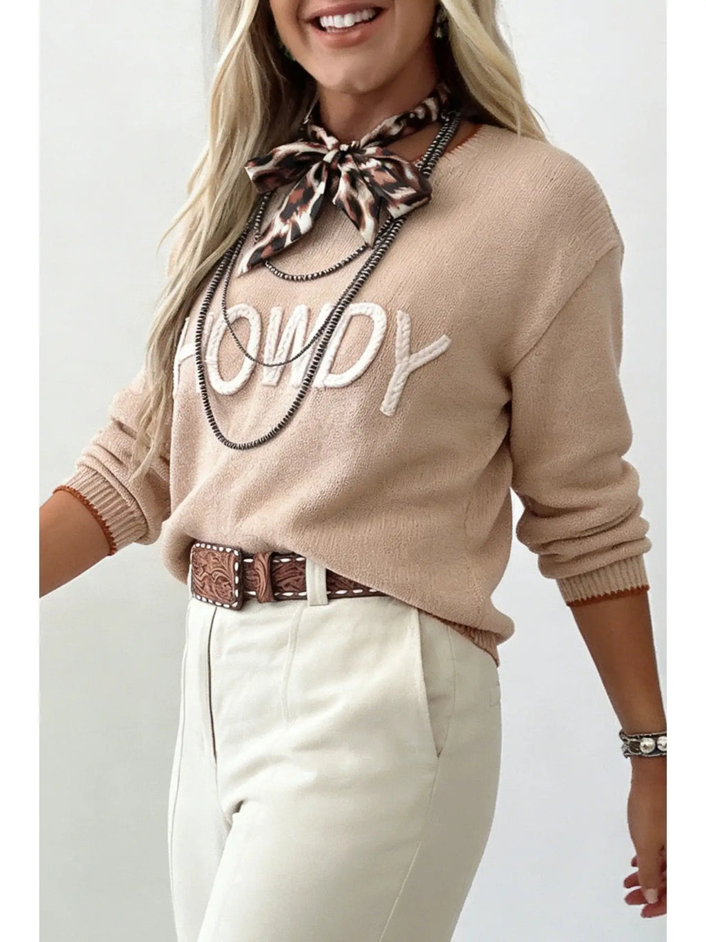 Western Howdy Letter Graphic Crew Neck Knit Sweater