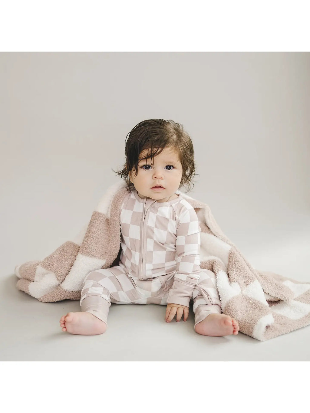 Checkered Plush Baby Blanket | Latte
