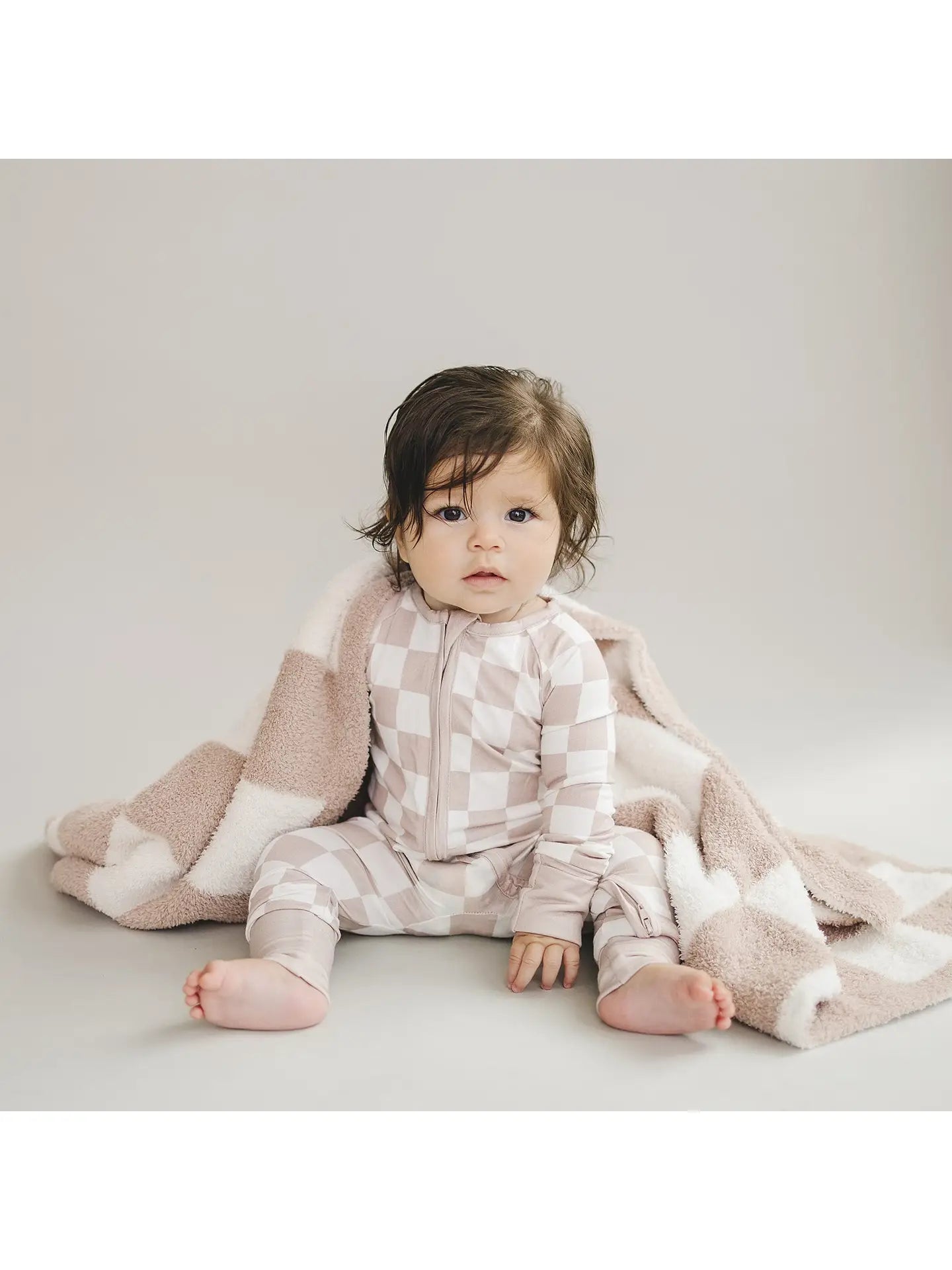 Checkered Plush Baby Blanket | Latte