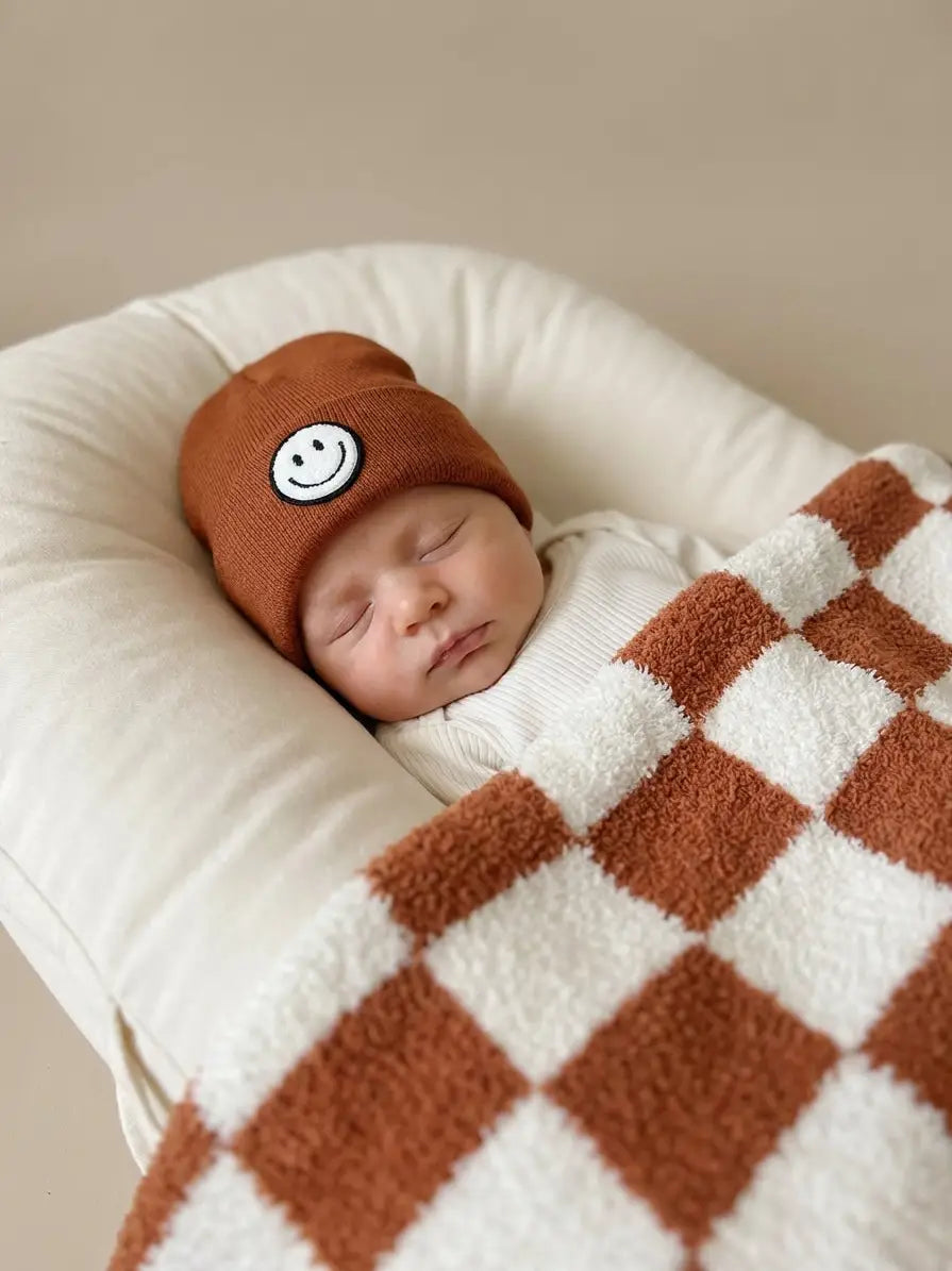 Checkered Plush Baby Kids Blanket | Copper