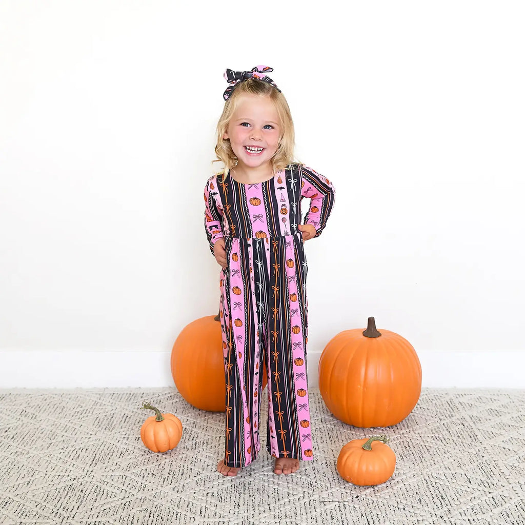 Lydia Wide Leg Romper Bamboo Halloween Pumpkins Kids Outfit