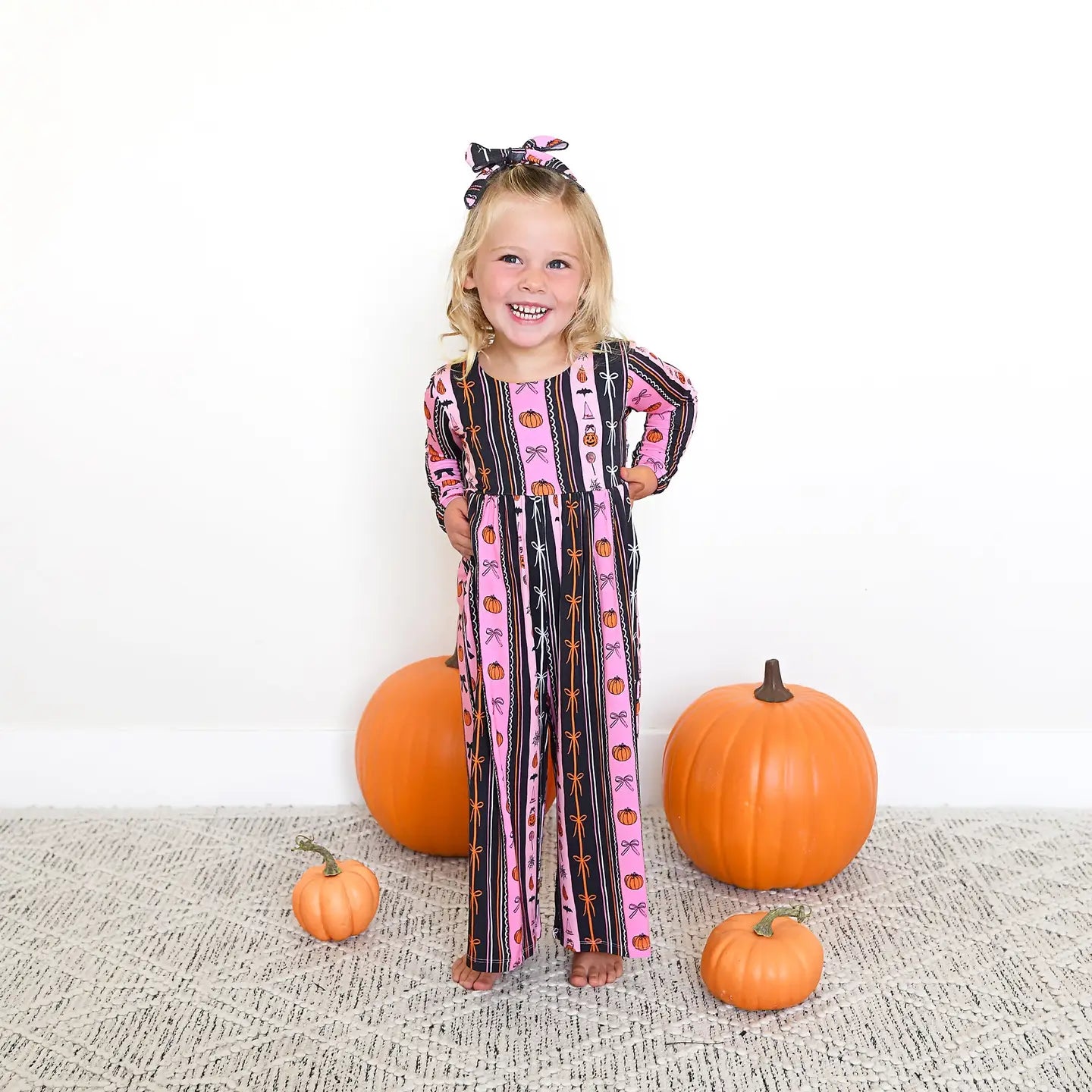Lydia Wide Leg Romper Bamboo Halloween Pumpkins Kids Outfit