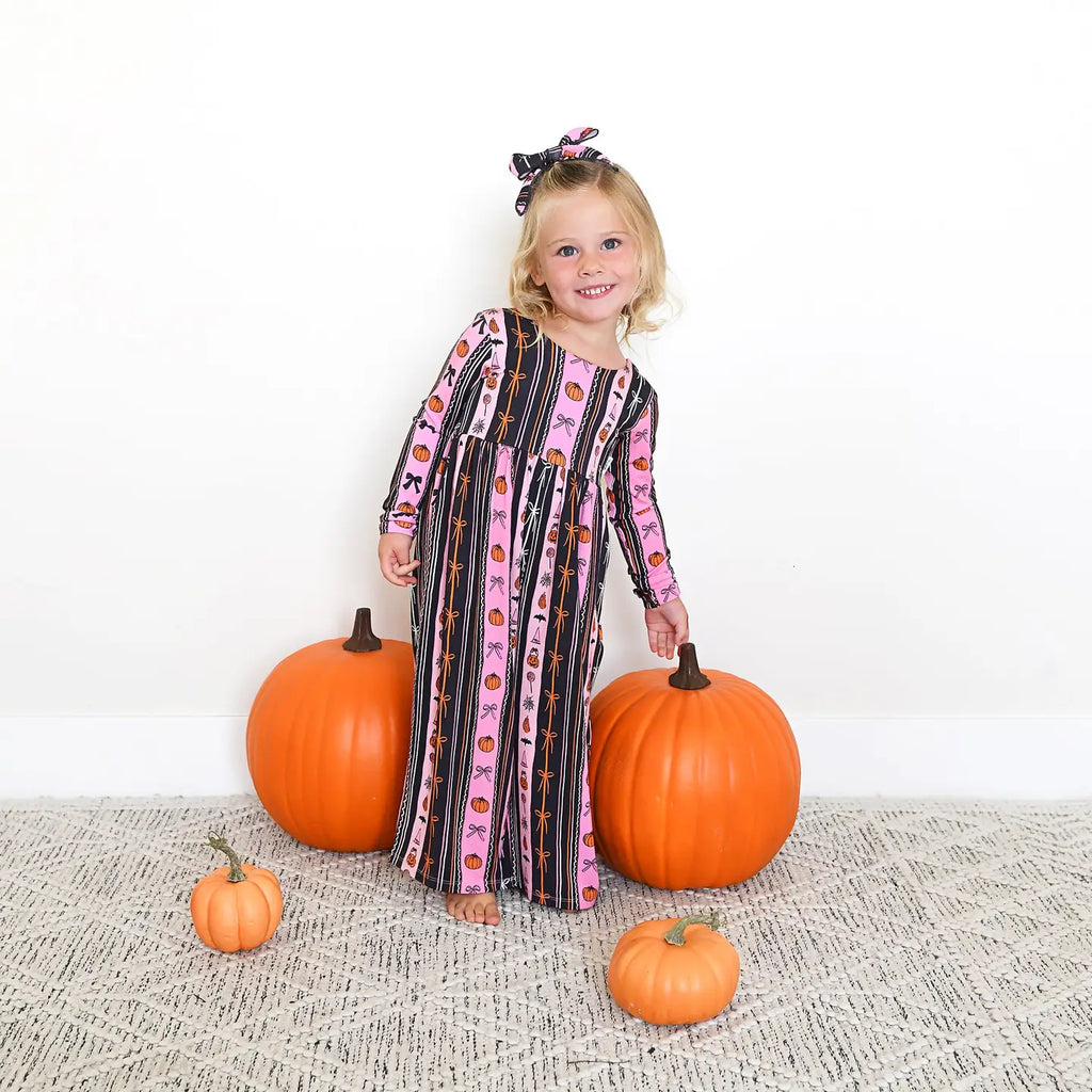 Lydia Wide Leg Romper Bamboo Halloween Pumpkins Kids Outfit