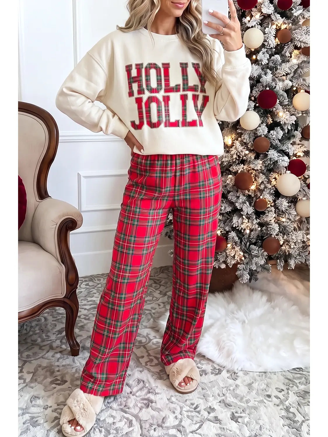 Merry graphic plaid christmas lounge set