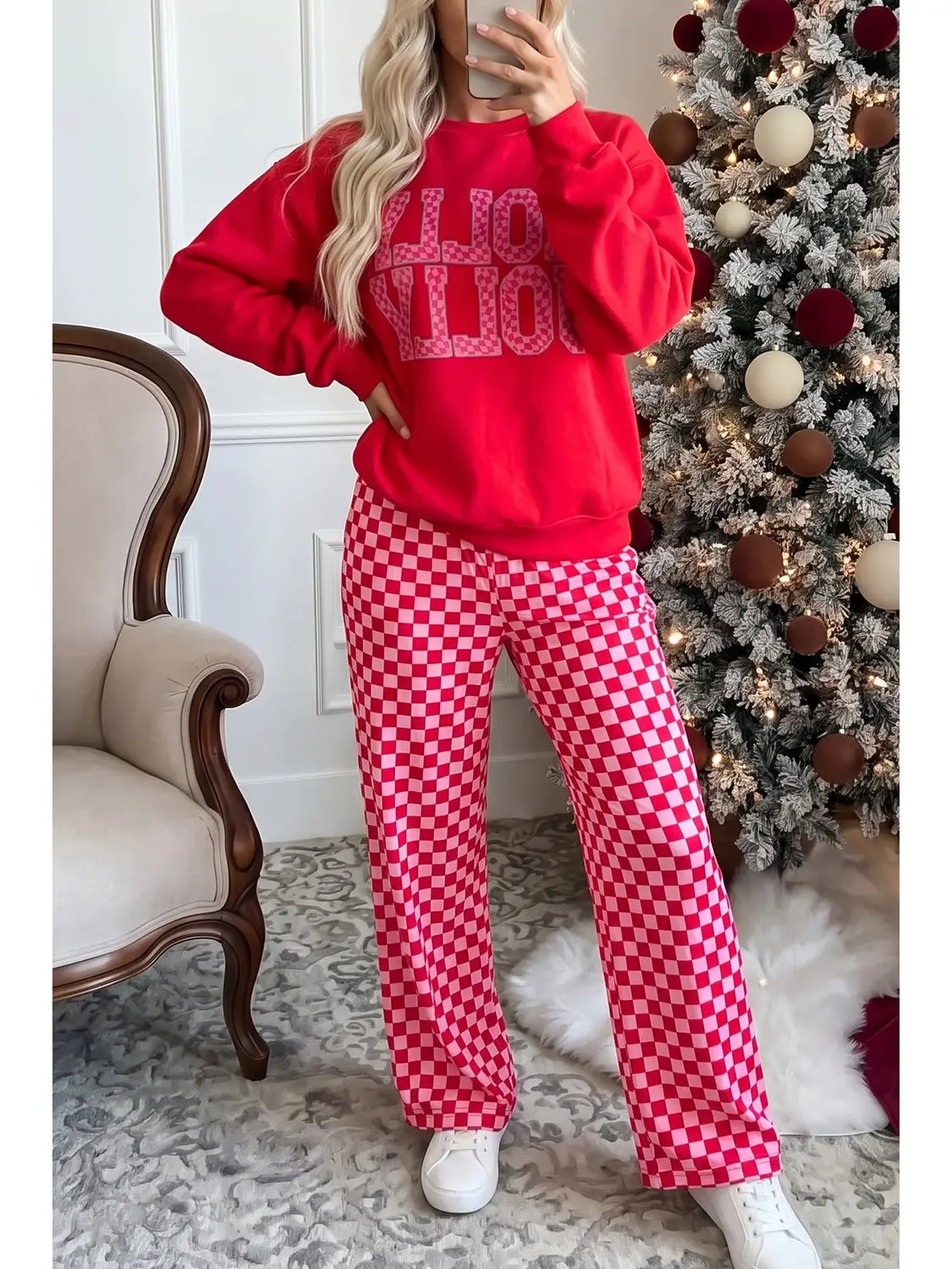 Merry graphic plaid christmas lounge set