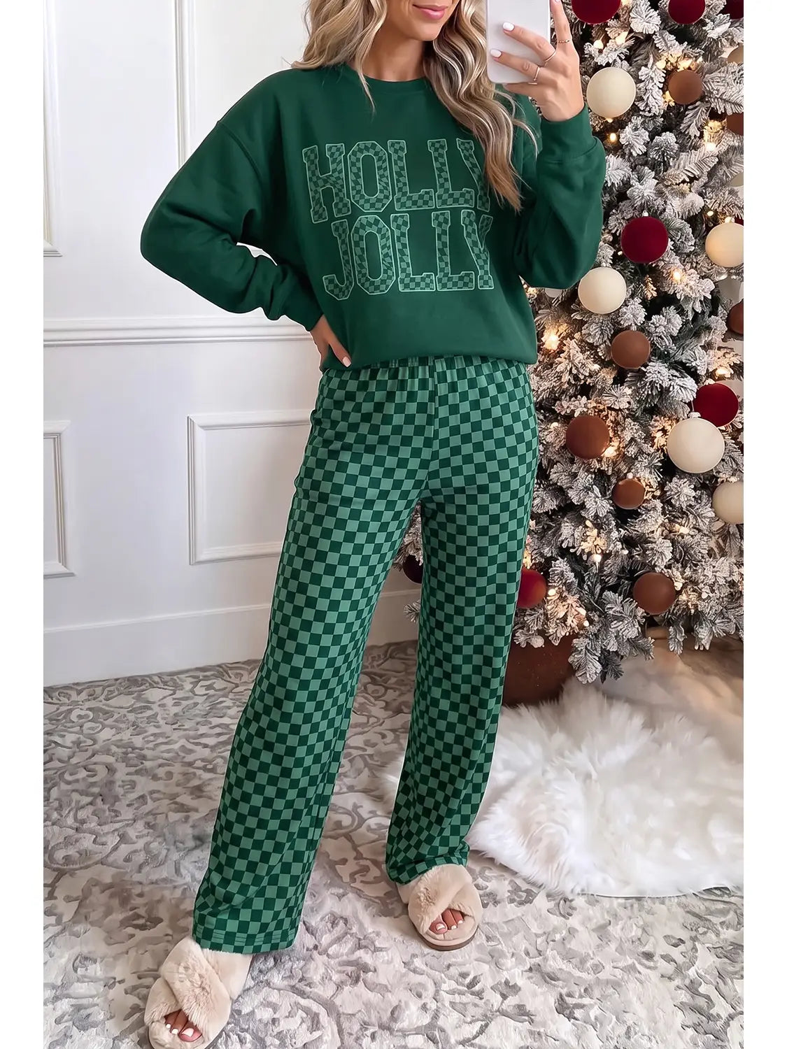 Merry graphic plaid christmas lounge set