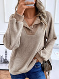 Jet Stream Color Contrast Ribbed Loose Fit Long Sleeve Top