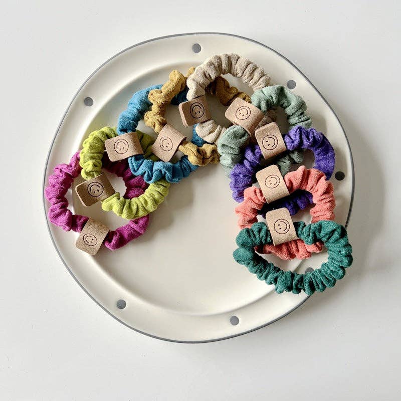 Smiley Face Kids Hair Ties Plush Velvet Scrunchies