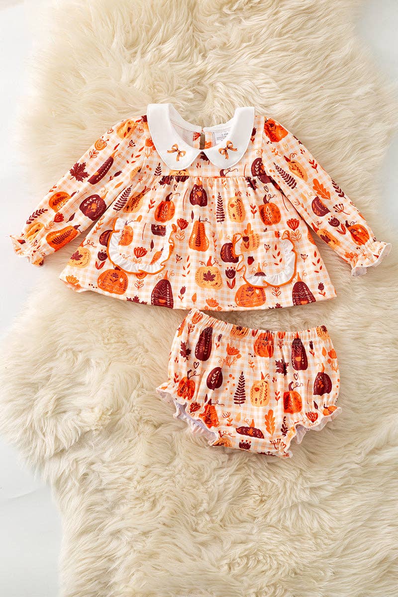 Autumn, multi printed pumpkin baby set. RPG61276 SOL